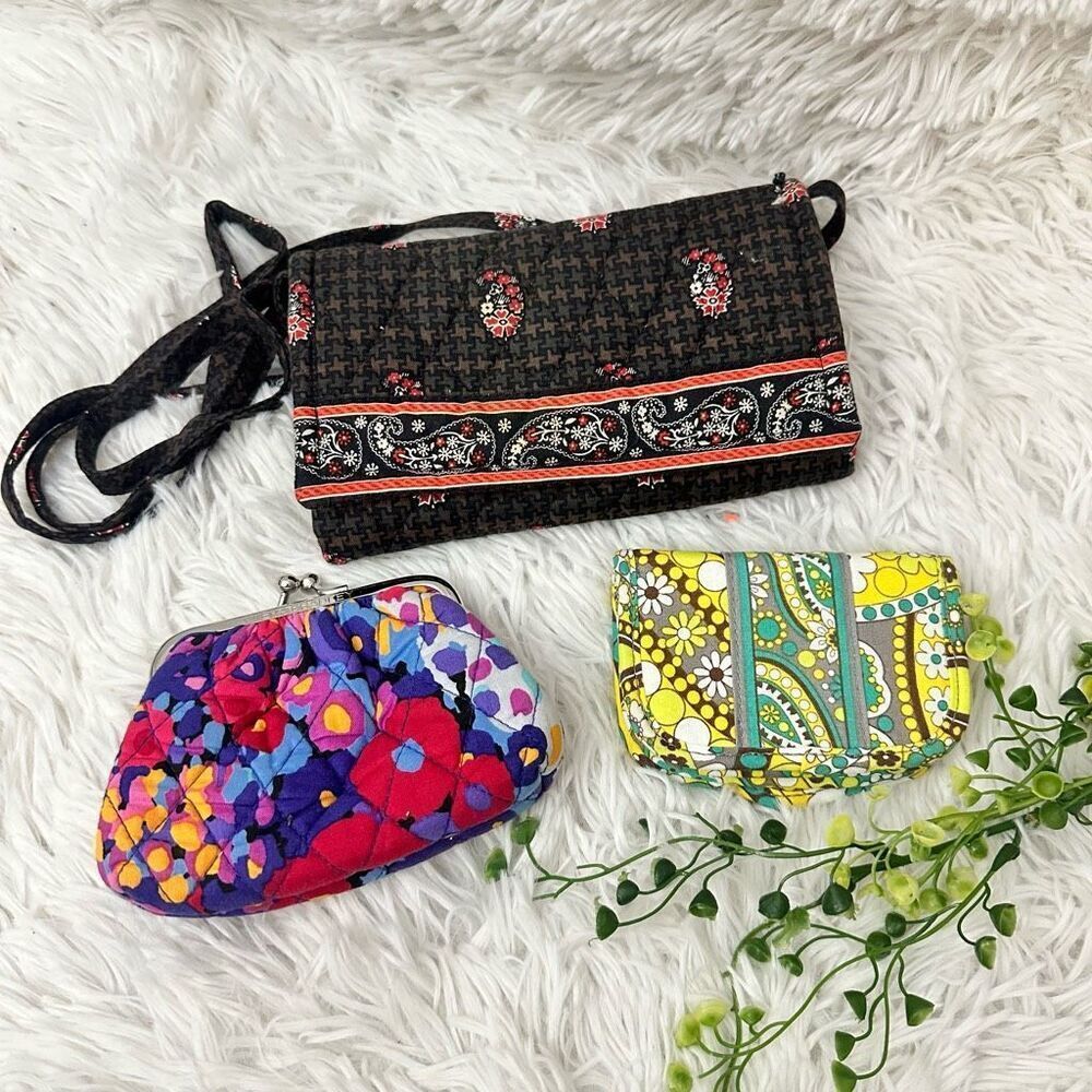 Vera Bradley 3 Piece Assorted Lot Mini wallets & Foldable Crossbody Bag Retired